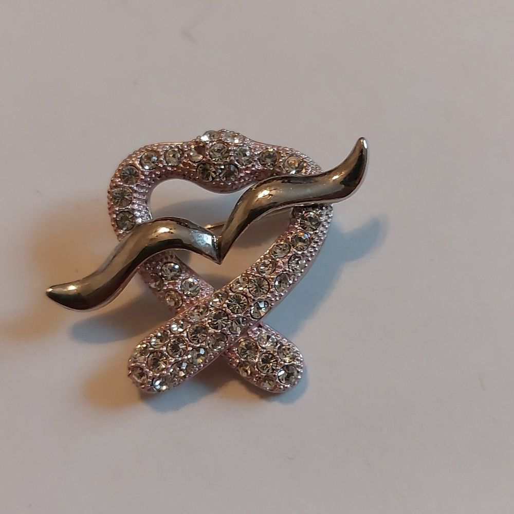 OOAK I Heart Mustache Brooch Lapel Pin Vintage Funky Unique Crystal Paved